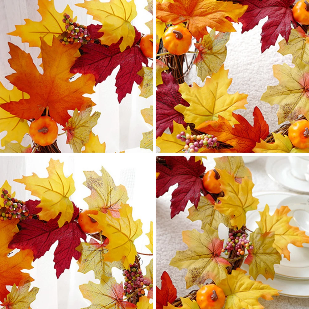 

1pc Halloween Wreath Pumpkin Garland Door Hanging Party Home Decoration Red Berry Maple Leaf Material Creative Design