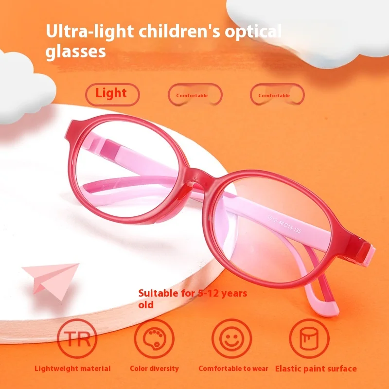 

46-15-135 Myopia Optical Round Children Glasses Frame Solid TR90 Rubber Diopter Transparent Kids Glasses Flexible Soft Eyewear