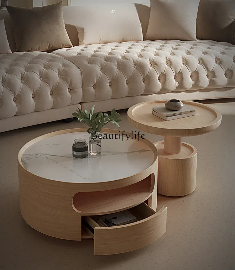 

FG28Japanese Style Wood Tea Table Combination Living Room Modern Minimalist Designer Model Middle Ancient round Tea Table