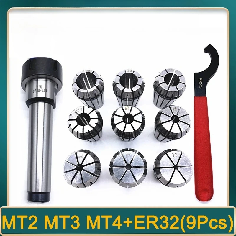 ER32 9pcs Set Spring Collet Chuck Set Milling MT Chuck MT2 MT3 MT4 ER32 For CNC Engraving Machine Milling Lathe Tool Holder