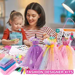 DIY Fashion Designer Kits Kids Dress Design Craft Making Kit Exquisite Doll Dress Making Set With Mannequin Girls Birthday Gift