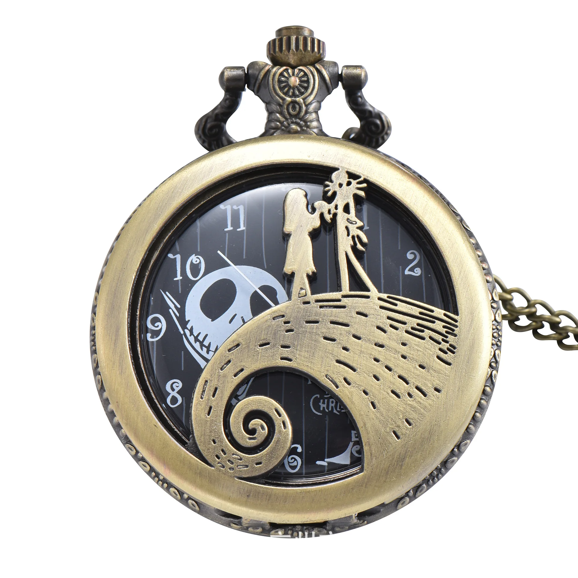 Anime The Nightmare Before Christmas Periphery Vintage Quartz Pocket Watch Retro Chain Pendant Clock for Children Birthday Gifts