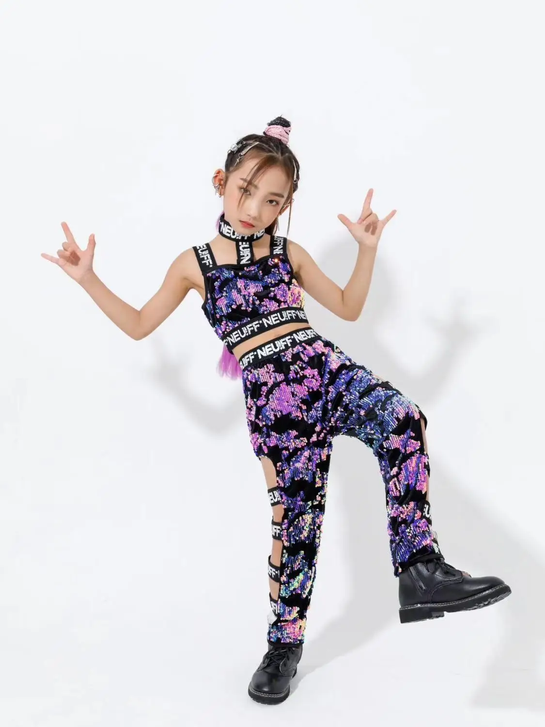 Women Girl Jazz Dance Costume Children Street Hip hop Dance Jazz Stage Kid Dance Costume for Girls sequin Kpop Outfit dance set