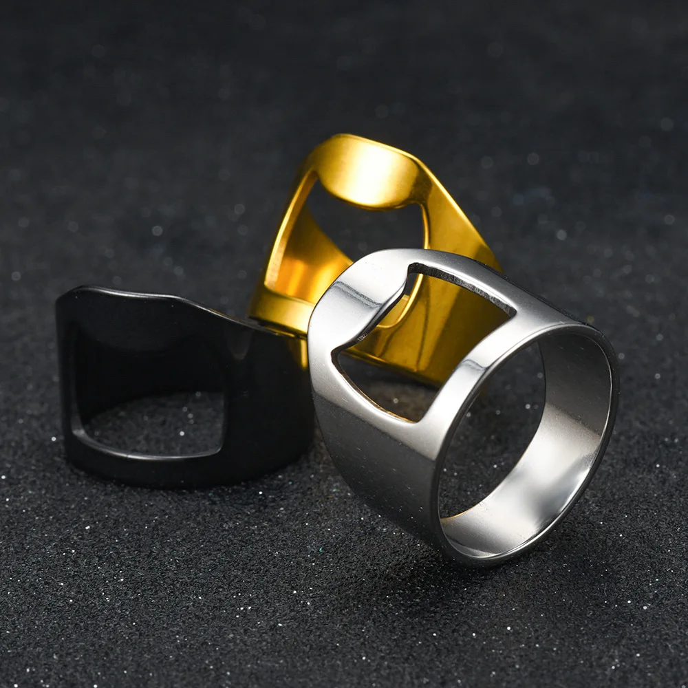 Beer Bottle Opener Stainless Steel Ring Fashionable and Personalized Men's Alcohol Convenient Carry Bottle Opener Jewelry Gift