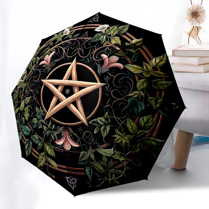 

Складной зонт с рисунком ведьмы и пентаграммы, модный автоматически открывающийся 8, железные ребра, пластиковая ручка, складной солнцезащитный козырек, идеальные рождественские подарки