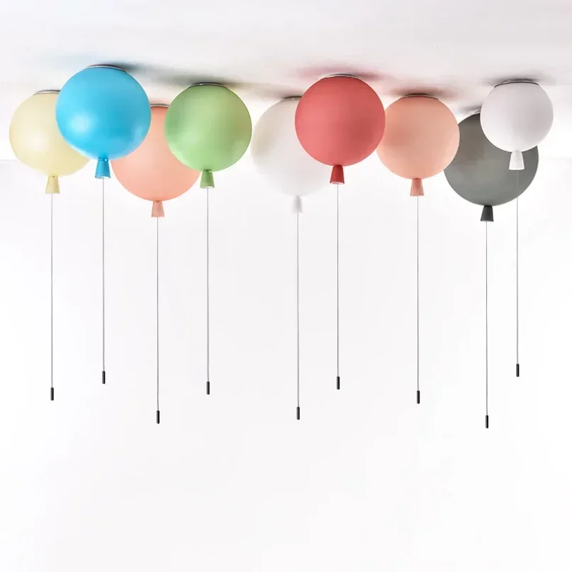 Kids Cartoon Balloon LED Ceiling Light Rope Pull Switch Hanginglamp School Shop Kindergarten Children's Room Plafonnier Lighting