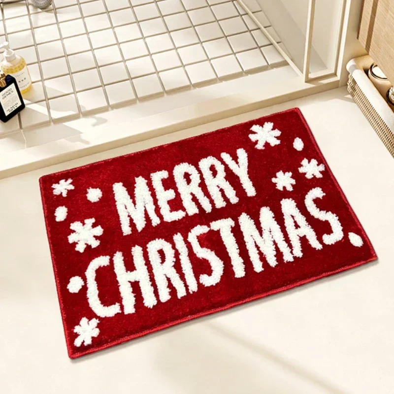 2024 Christmas Cashmere Decorative Floor Mat Entrance Door Mat Bedroom Bathroom Toilet Non-slip Carpet Holiday Home Decor Mats