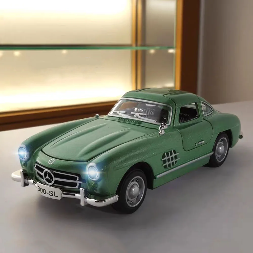 1:32 Benz 300SL Autos Legierung Diecast Modelle Spielzeug Rad Zurückziehen Miniatur Fahrzeug Gummi Reifen Oldtimer für Kinder Geburtstagsgeschenke