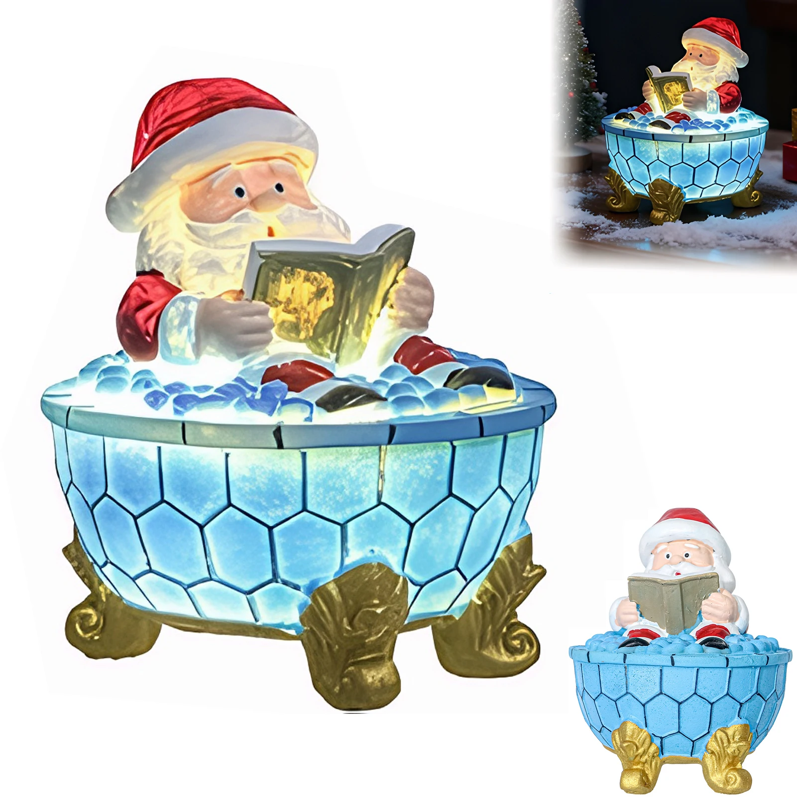 Santa Bubble Bath Lamp Lights Up Energy-saving Santa Claus Reading USB Connection Claus Bubble Bath Durable Resin