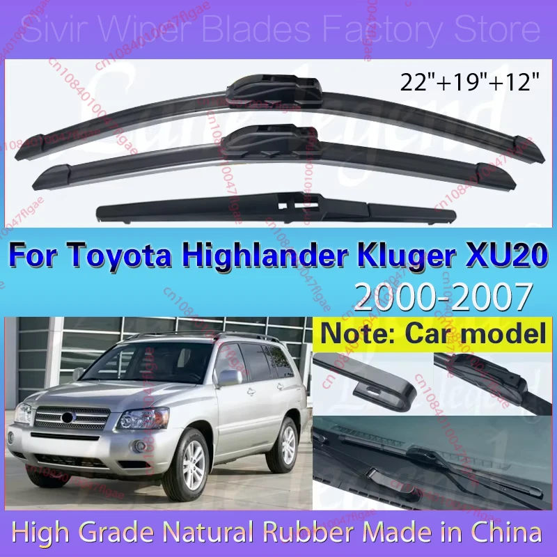 

3PCS Car Wiper For Toyota Highlander Kluger XU20 2000 - 2007 Front Rear Windshield Windscreen Wiper Blade Rubber Car Accessories