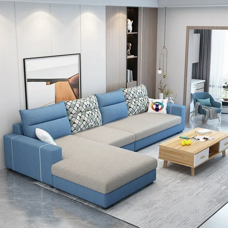 

modern and economical living room, removable and washable, contrasting color latex combination fabric sofa type small apartment