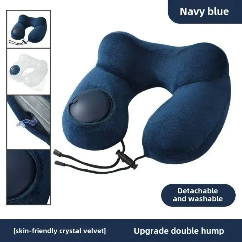 U-vormige opblaasbare reiskussens Draagbaar luchtkussen Neksteunkussen Comfortabel slaapkussen Druk om kussen op te blazen