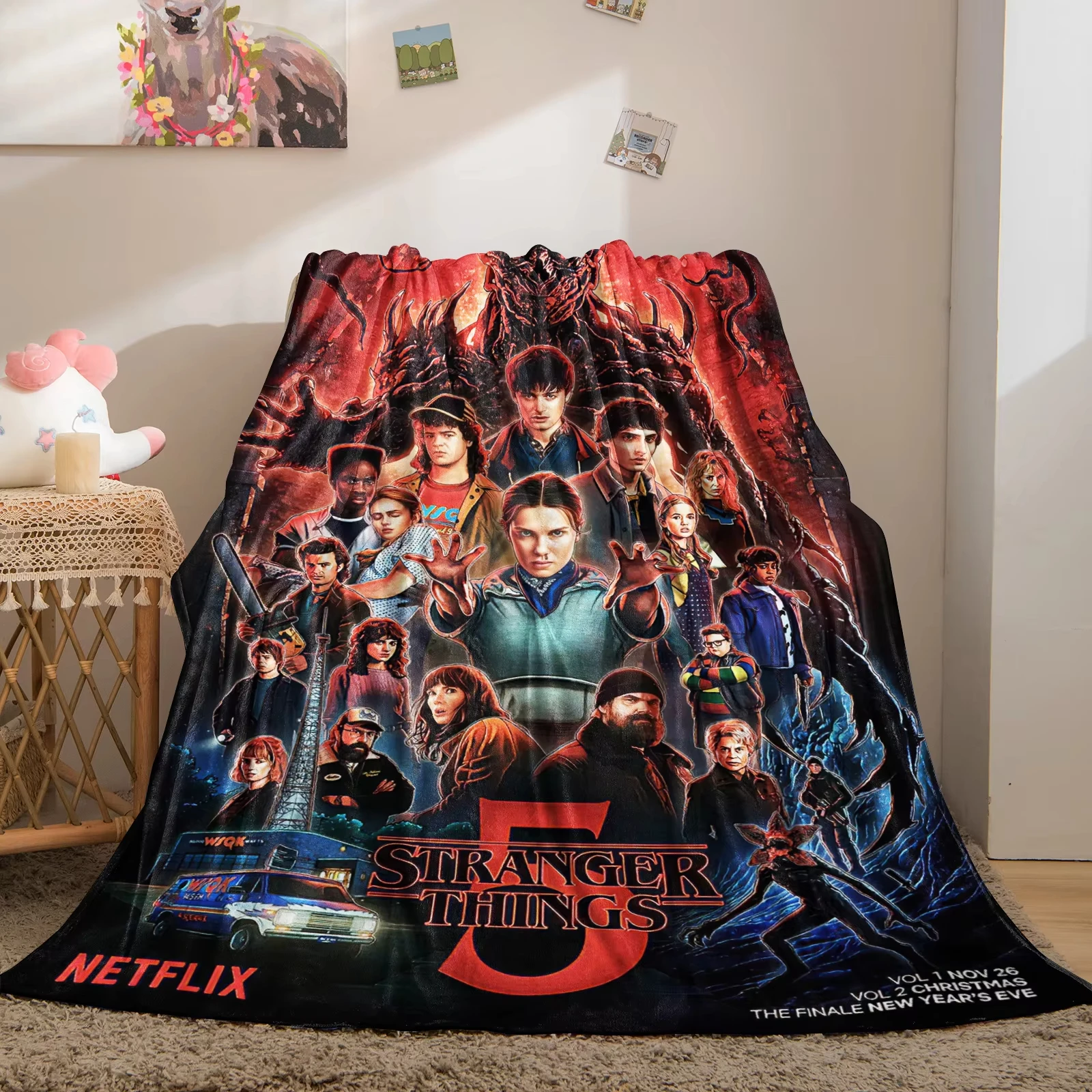 Manta de franela ligera y portátil, suave y acogedora, serie SS-Stranger TT-Things, para sofá cama, uso para todas las estaciones, decoración del hogar