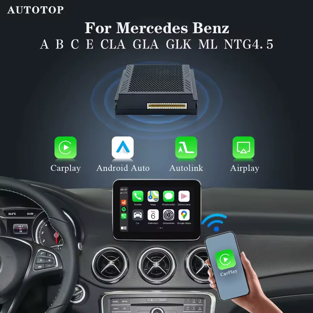 Module Carplay Android Auto Becker sans fil Plug & Play, pour Mercedes Benz A B C E CLA GLA GLK ML Sprinter NTG4.5, lien miroir GPS