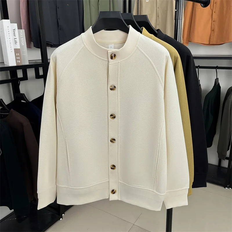High end winter new men's knitted cardigan luxur solid color button jacquard design Korean casual round neck warm sweater coat