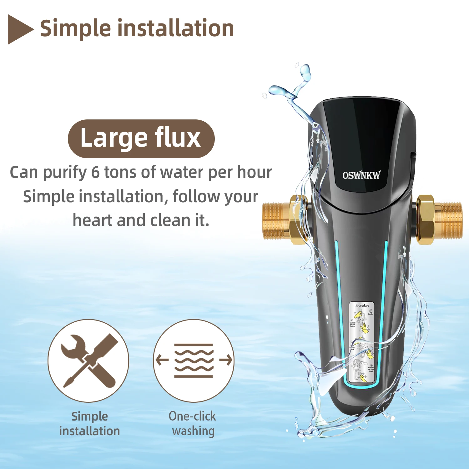 OSWNKW-01Pre Filter Purifier Hele Huis Spin Down Sediment Water Filter Centrale Voorfilter Systeem Backwash Rvs Mesh