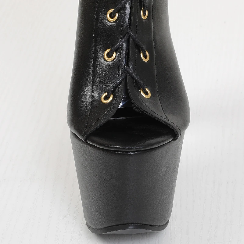 Super Hoge Laarzen Vrouwen Veters Herfst 17Cm Hoge Hakken Over De Knie Laarzen Platform Lange Stripper Fetish Schoenen Dame Grote Maat 46