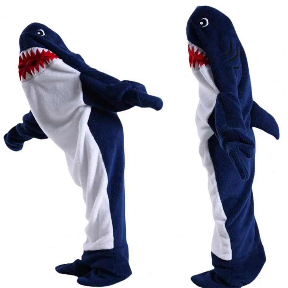 Sleeping Bag Shark-shaped Flannel Sleeping Bag for Family Outings Sleepovers Adult Children's Cosplay Wearable Blanket Onesie