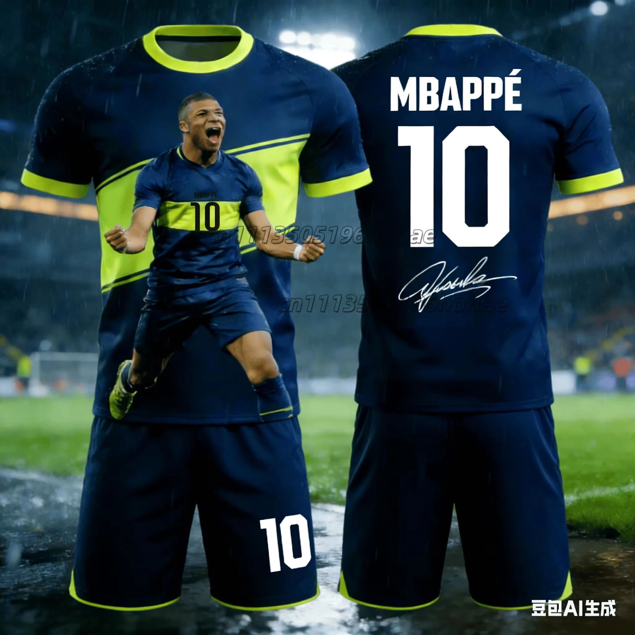 Summer New Item # Mbappe No.10 # Men's and Women's Commemorative T-shirt Shorts Football Sports Set Loose 3D Quick Drying Kids view 3