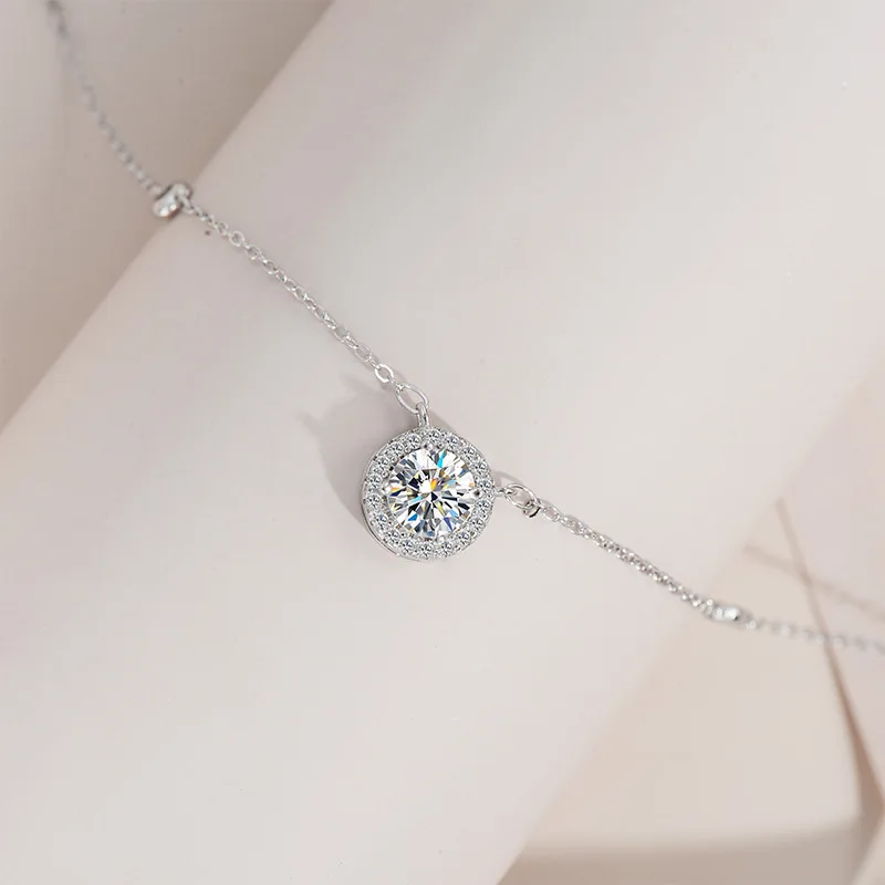 JH 1CT 925 فضة مويسانيتي قلادة للنساء قلادة مستديرة فقاعة قلادة الترقوة سلسلة D VVS1 غرامة مجوهرات #4