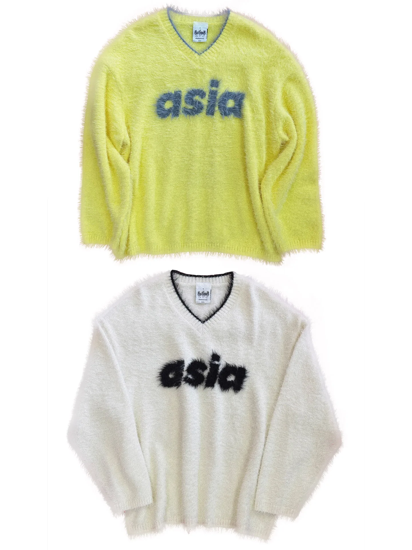 

Soft Fluffy Two-Color Knitted Sweater Asian Sle V-Ne Long Sve Thiened Autumn Winter Women's Faion Casual Sweater