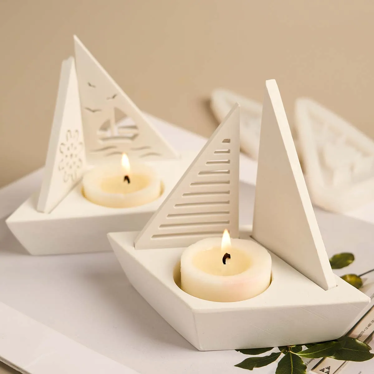 3D Boat Shape Candle Holder Silicone Mold DIY Sailboat Plug-In Candlestick Casting Molds Plaster Resin Craft Making Home Decor