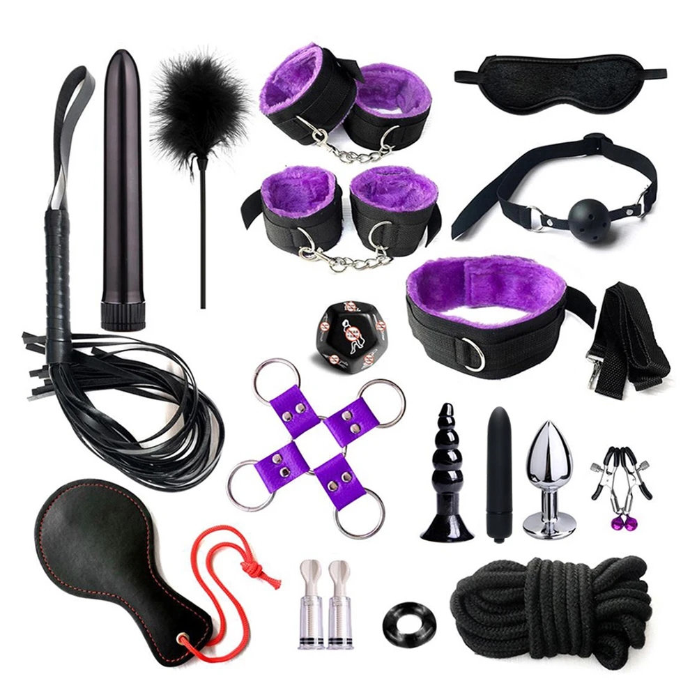 S&M Fetish BDSM Bondage Erotic Toy Restraint Set Sex Toys For Women Binding Whip Anal Plug Vibrator Handcuffs Couple Sex Tool