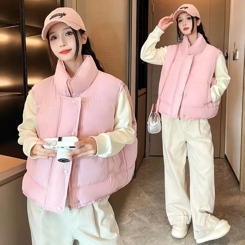 

Short Padded Cotton Vest Women Loose Style Korean Version Autumn Winter New Arrival Student Friendly Pure Color Jacket