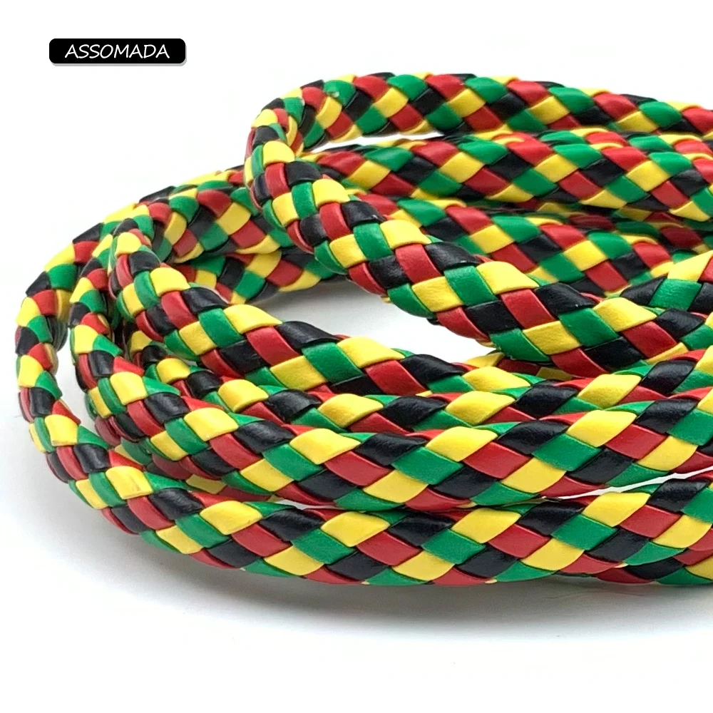 

ASSOMADA Tricolor Flat PU Leather Rope For Jewelry Making 2meter Braided Rope Necklace Handcraft Cords Bracelet DIY Accssories