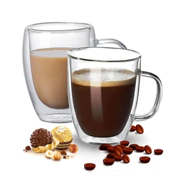 1pc Clear Double Wall Glass Coffee Mugs Insulated Layer Cups for Bar Tea Milk Juice Water Espresso Shot 150/250/350/450 ml