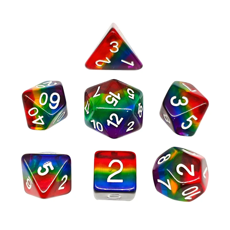7Pcs/set Transparent Rainbow Layered Dice Set,Resin Polyhedral DND Dice for TTRPG DND RPG MTG Board Games