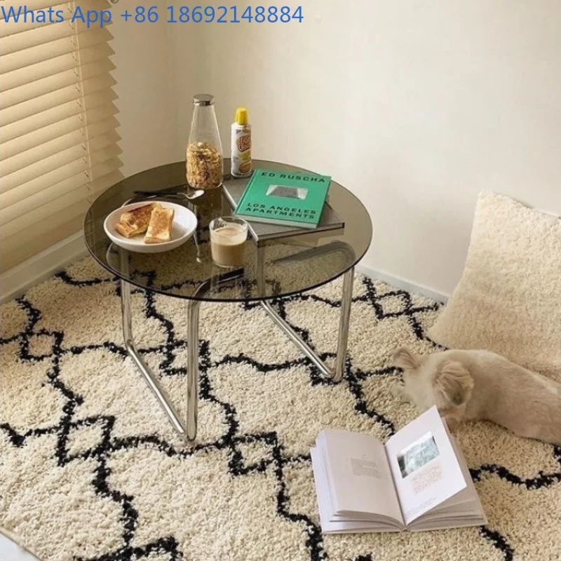 

Круглый маленький журнальный столик из закаленного стекла, подставка из нержавеющей стали с нескользящими ножками, простой приставной столик для дивана для гостиной
