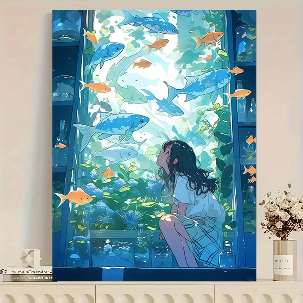 1pc frameless Professional Art Use, 1pc Gentle Dialogue Between Girl and Fish- 40.64x50.8 cm - less - Suitable for Art Students