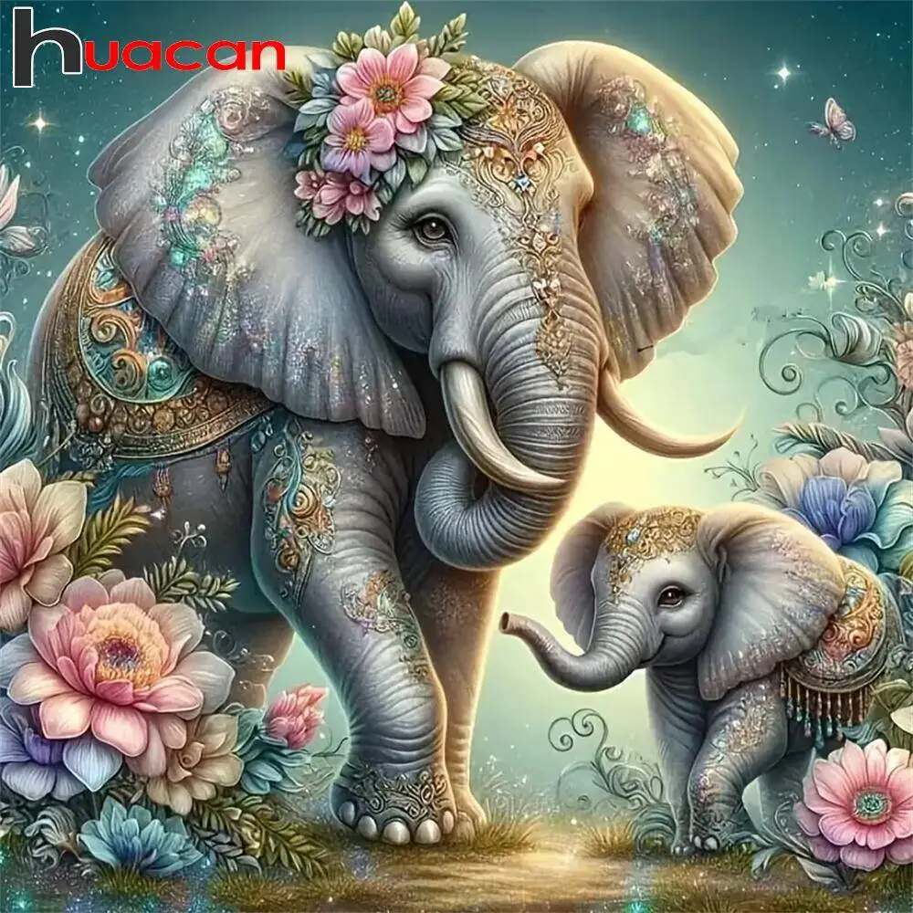 

Huacan Diamond Painting New Square Rhinestones Elephant Animal Flower Full Round Square Diamond Mosaic Home Wall Art Decoration