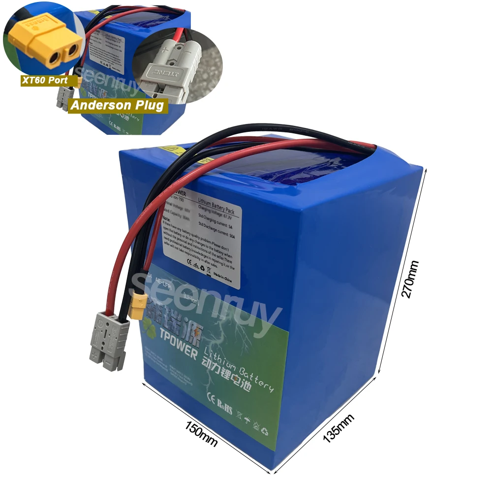 52V 25Ah 14S Li ion With Charger 30A 50A Lithium Polymer Battery Pack Perfect For Tricycle E-bike Bicycle MotorCycle Scooter