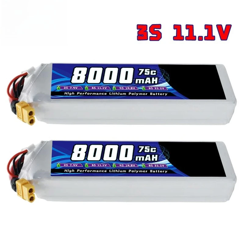 

8000mAh 3S 11.1V 75C Remote Control Drone FPV Helicopter RC High-rate Lithium Battery
