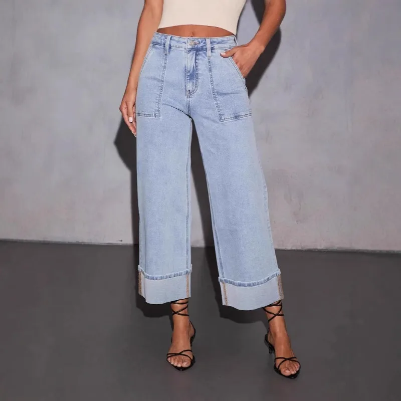 

The New Stretch Straight-leg Jeans From Europe and America Trendy Versatile for Women Wide-leg Jeans Are Fashionable Individual