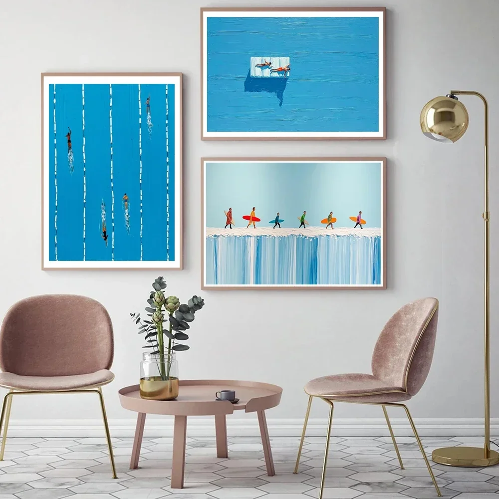(No frame)1pc Frameless Abstract Werner Bronkhorst Painting Art Posters Prints Blue Texture Pool Swimming Minimalist Canvas P