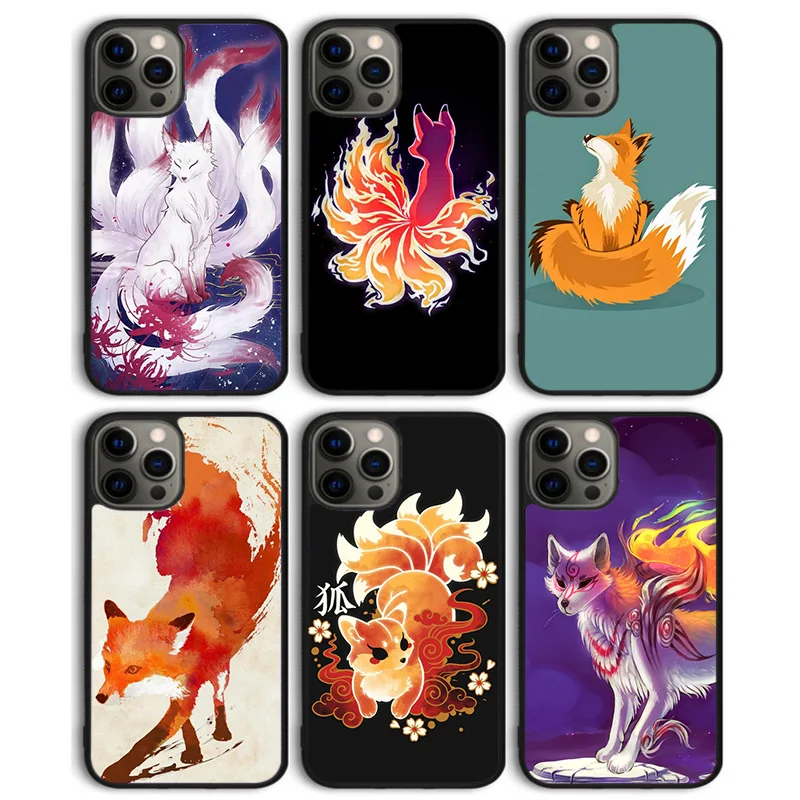 Kitsune fox art phone case rückseitige abdeckung für iphone 15 se2020 14 13 11 12 pro max mini xs xr x 8 plus 7 6s fundas coque