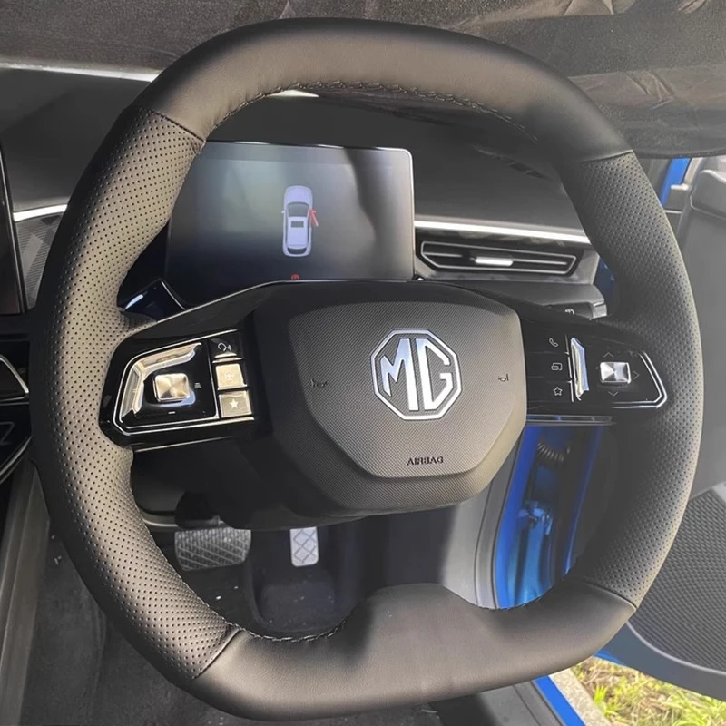

Для MG MULAN 2022-2023 сшитый вручную черный нескользящий чехол на руль автомобиля из натуральной кожи