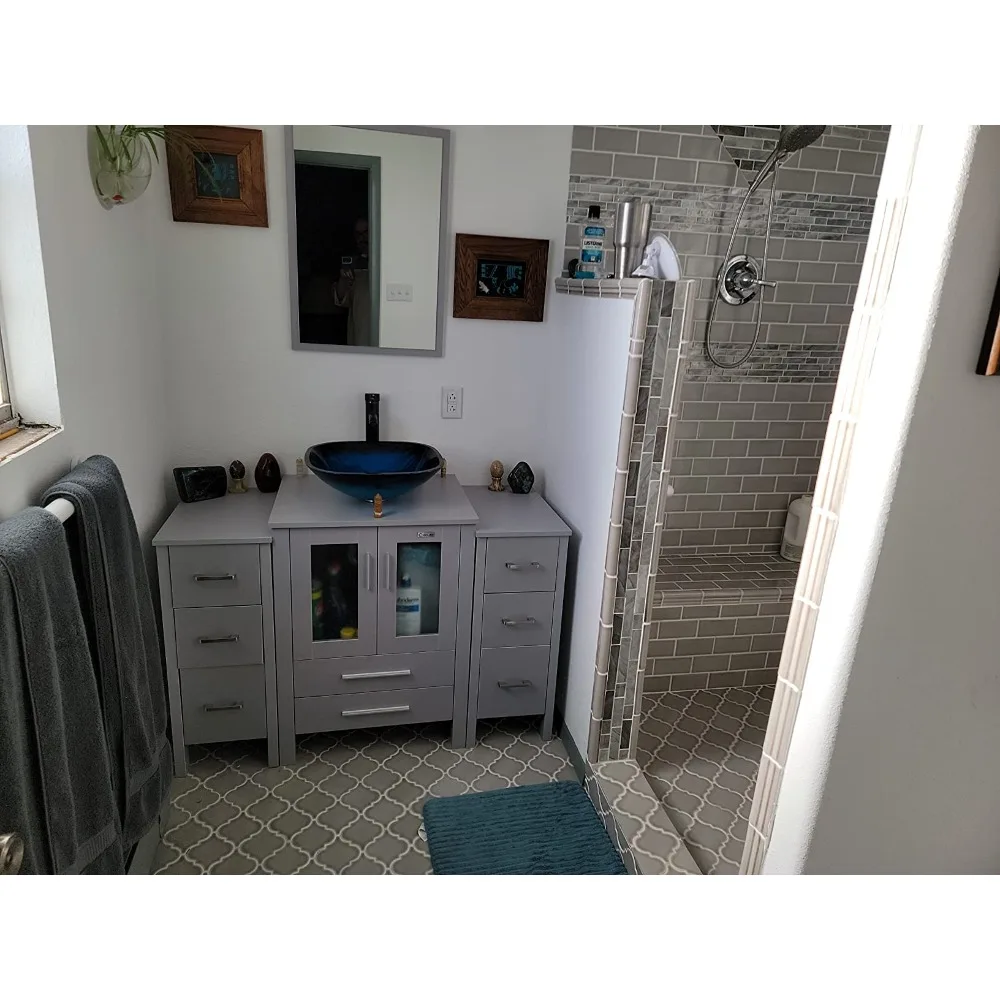 

48" Modern Gray Bathroom Vanity Sink Combo–Complete Set with Small Side Cabinets,Integrated Sink, Matching Faucet & Pop-Up Drain