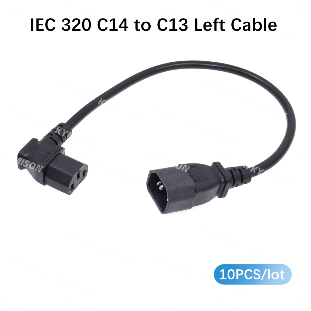 10pcs IEC60320 C13 Left Angle Extension Cable C13 to C14 PDU Angle Power Cables Male to Female AC Power Cord 10A 250V