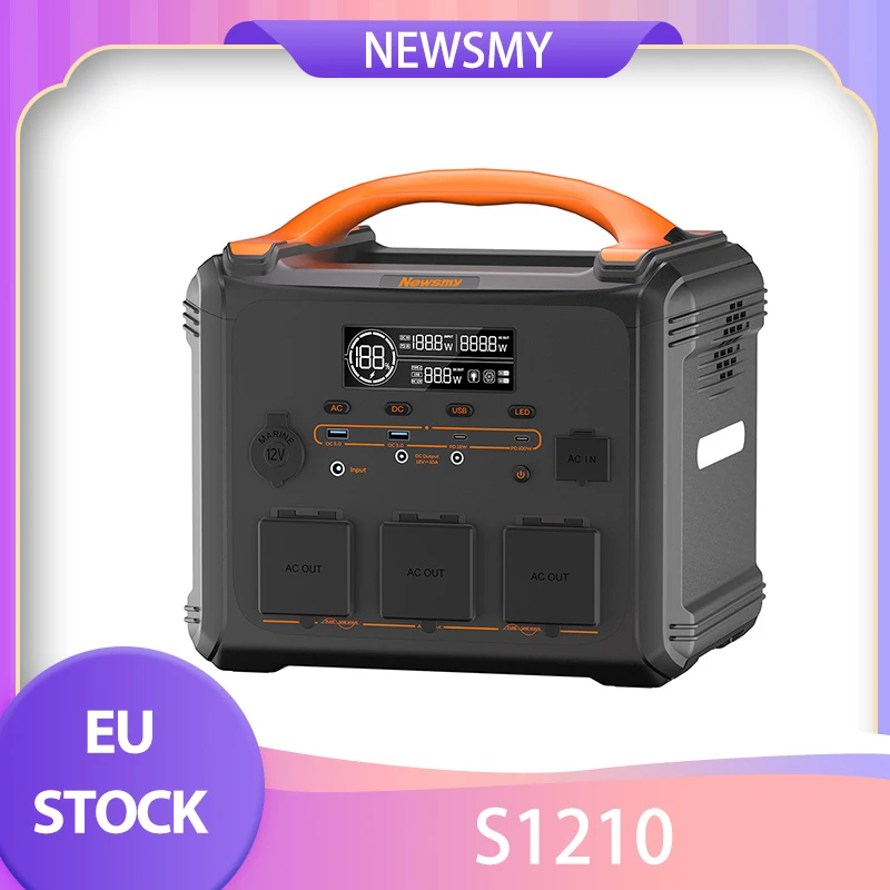 NEWSMY S1210 1200W 1102.5Wh Portable Power Station LiFeMnPo4 Battery 1.2 Hours Quick Charge PD100W Output 1200W Pure Sine Wave