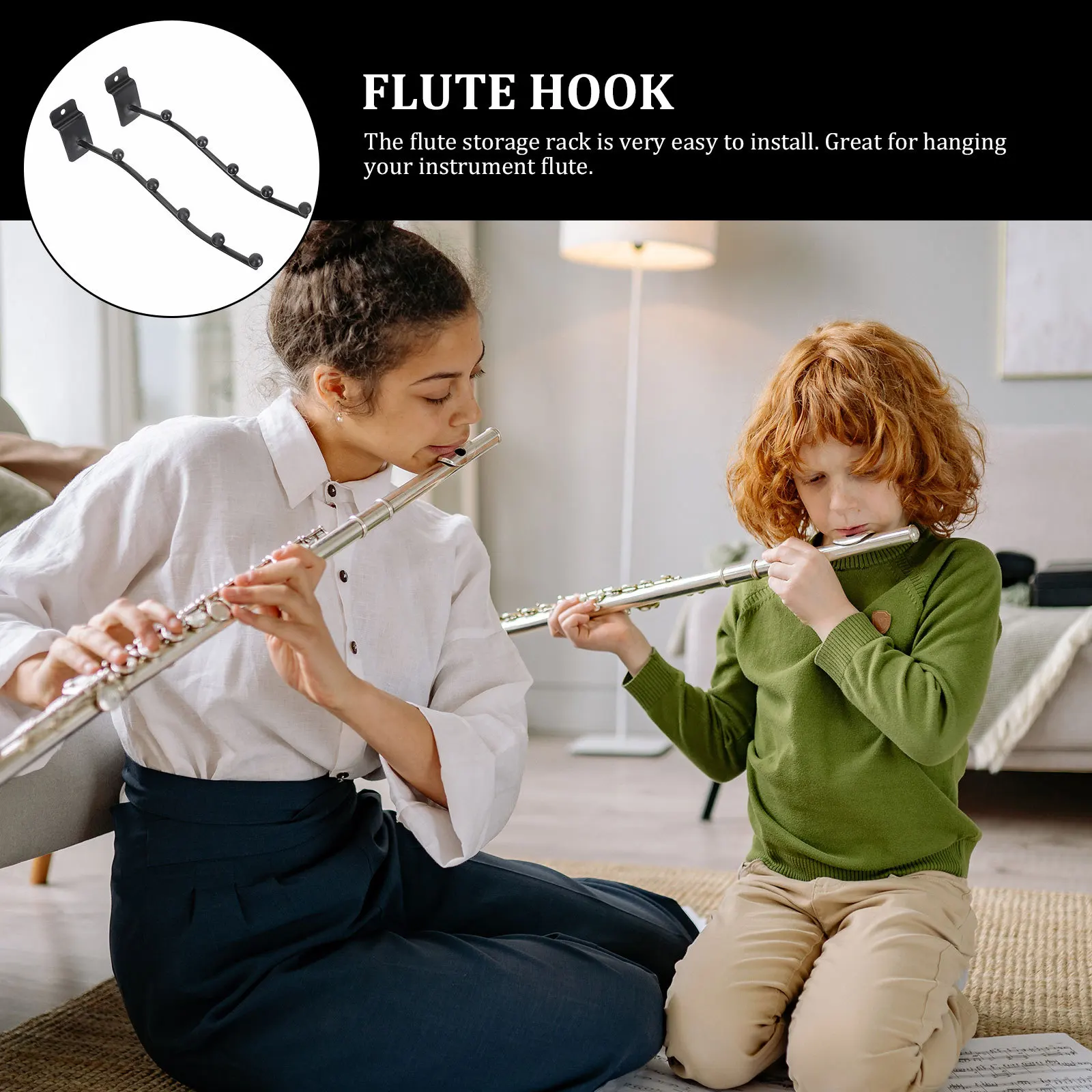 

2Pcs Groove Board Flute Display Hooks Durable Iron Material Easy Install Instrument Hanging Rack Practical Holder