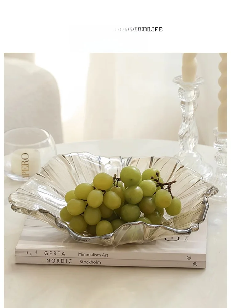 

Tlife European Luxury Glass Fruit Tray Sna Plate Living Room Coffee Table Flower Core Irregular ape Handmade Crted
