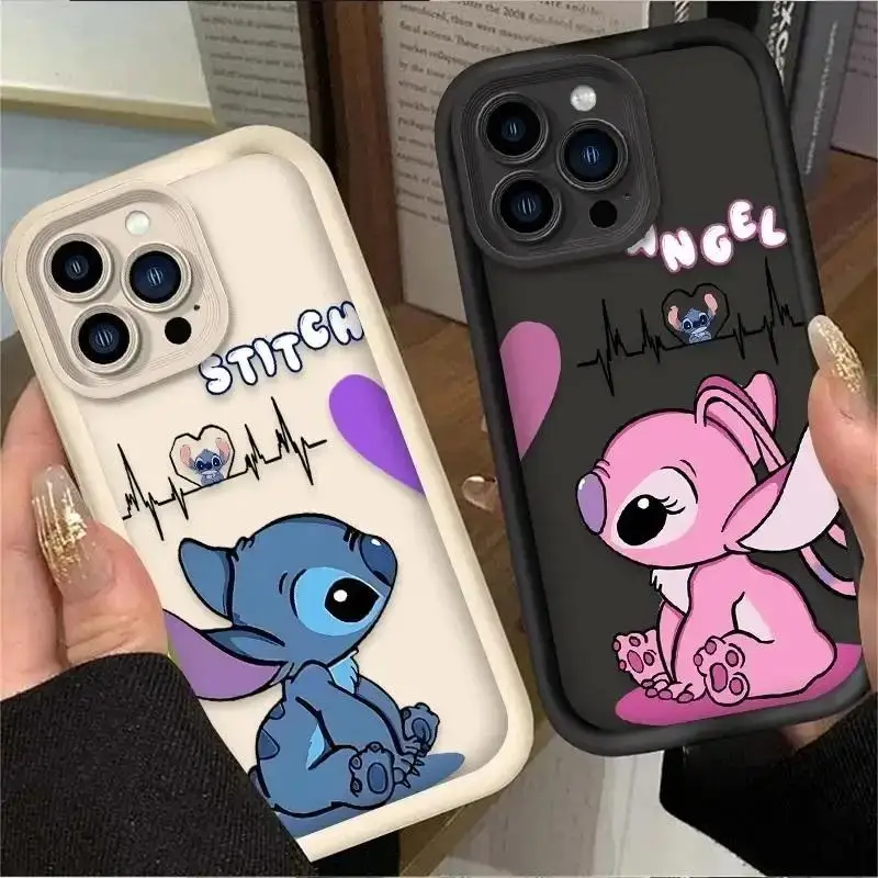 

Disney Stitch Angel Couple Love Case For Samsung Galaxy A06 A03S A52 A53 A33 A13 A70 S25 Ultra Plus Cover Funda Silicone