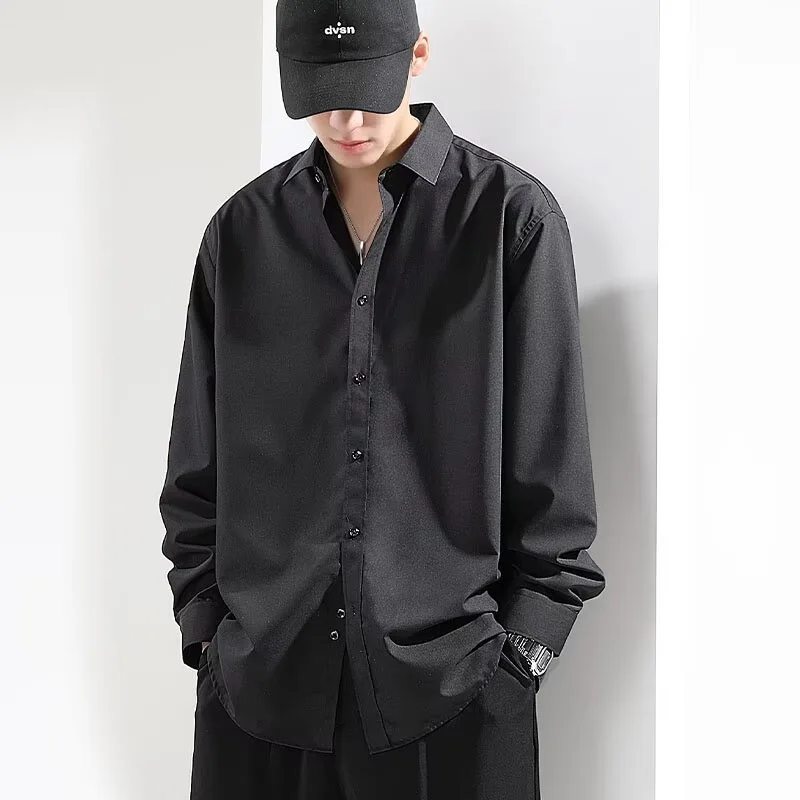 Summer Ice Silk Shirt Men's Long-sleeved White Casual Shirt Loose Large Size Drooping 2025 High-end Inch Shirt Thin Style