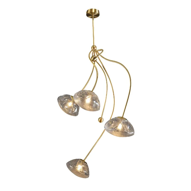 Bendable gold chandelier ice pattern glass cover living room main light