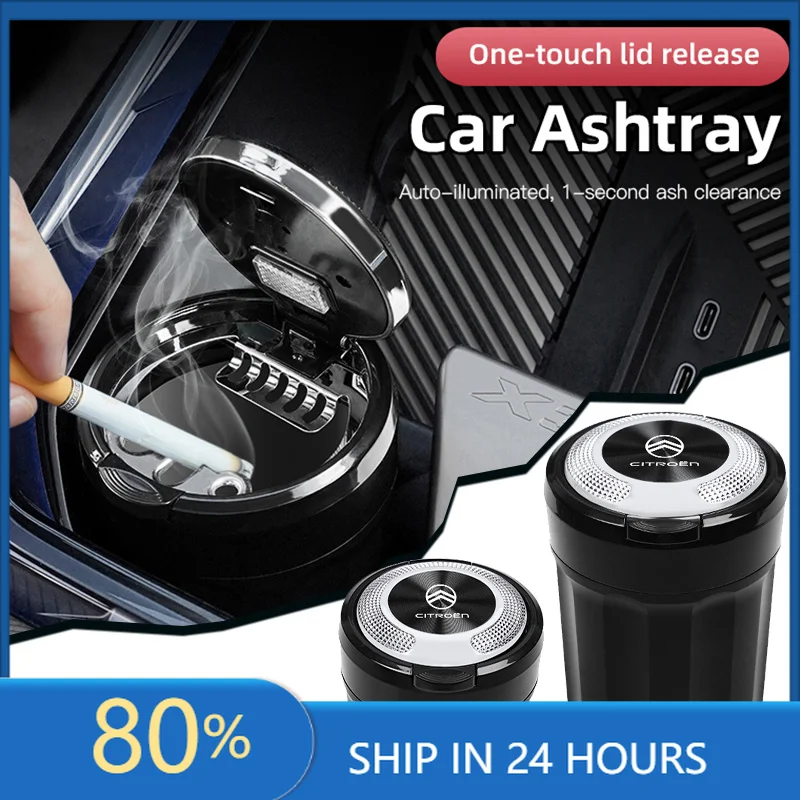 Adesivos para Carro, Cinzeiro Automotivo com Iluminação LED e Forro Interno de Cerâmica, Acessórios para Citroen C6 C3 C1 2CV Xsara Grand Picasso Jumper Cactus