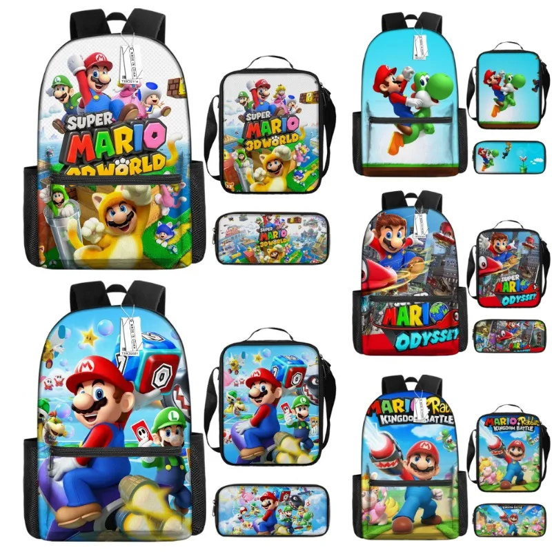 3 sztuk/zestaw Super Marios Bros Anime Harajuku 3D plecaki z nadrukiem tornistry dla uczniów torba na ramię zestaw piórnik papeteria Mochila